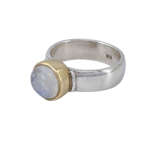Rainbow Moonstone Gold Accent Bezel Ring | Sterling Silver 925 | Size 6 - Picture 7 of 15